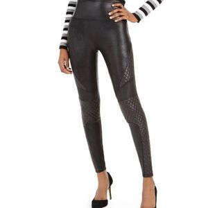 SPANX Black Quilted Faux Leather  Leggings - Size Large